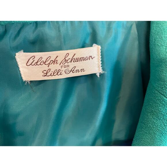 Vtg 1980s Jewel Tone Green Ultra Suede Skirt Set Suit Adolph Schuman Lilli Ann - Picture 9 of 10